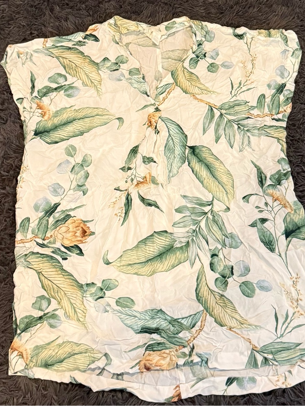 H&M Cream Botanical Dress with Green & Gold Leaves